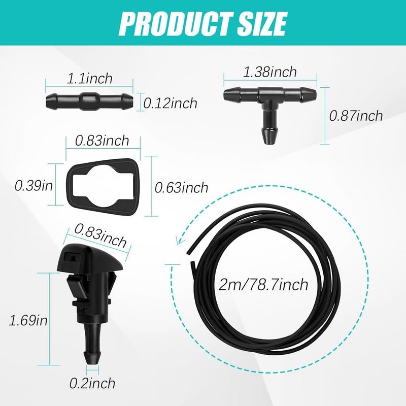 DWARFOO Windshield Washer Kit, Front Windshield Washer Nozzles, Washer Jet and 2 Meters Fluid Hose with Connector, 4805742AB Windshield Washer Hose Kit Fits Replacement for Chrysler, Dodge, Jeep - Image 2
